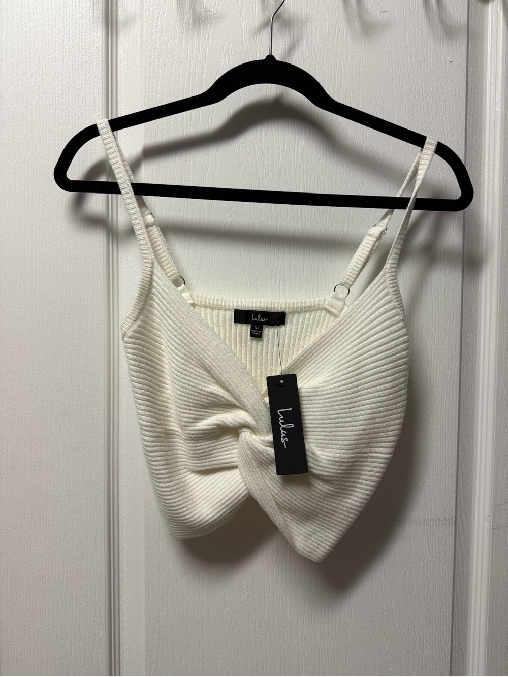 Lulu's Ivory Ribbed Twist-Front Crop Cami